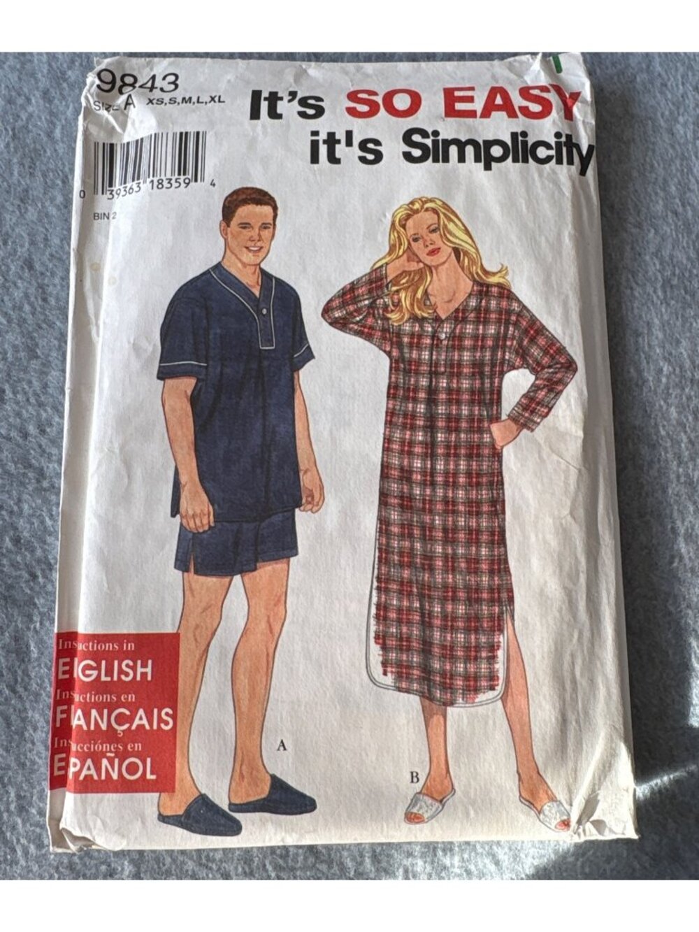 Simplicity Sewing Pattern 9843 Pajamas Nightshirt Size XS M L XL Uncut